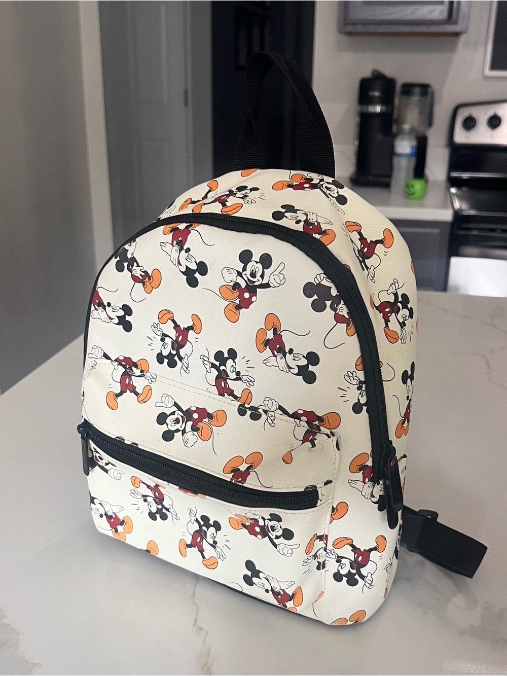 Kids Mini Backpack with Mickey Mouse Print - Cream